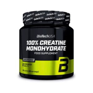 Tarro de creatina monohidrato pura de BioTechUSA, suplemento premium para atletas exigentes