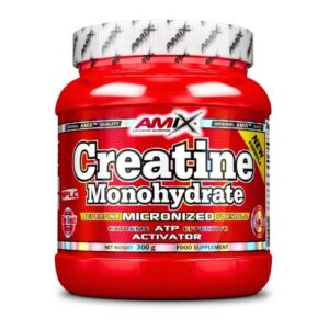 Creatina monohidratada de AMIX en envase rojo, fórmula micronizada para activación ATP eficaz